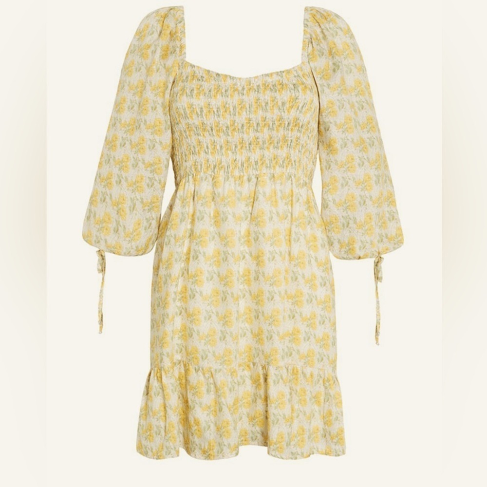 NWT Faithfull The Brand Romina Smocked Puff Linen Mini dress dahlee floral